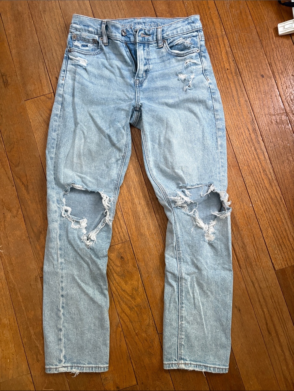 American Eagle Outfitters Light Blue Distressed Straight-Leg Jeans